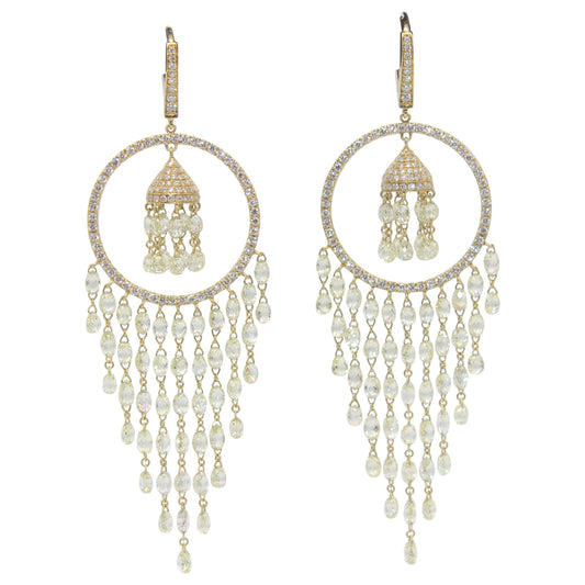 22.41cts Diamond Briolette Earrings, Yellow Gold