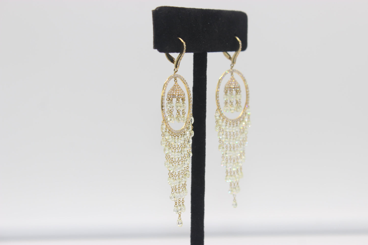 22.41cts Diamond Briolette Earrings, Yellow Gold