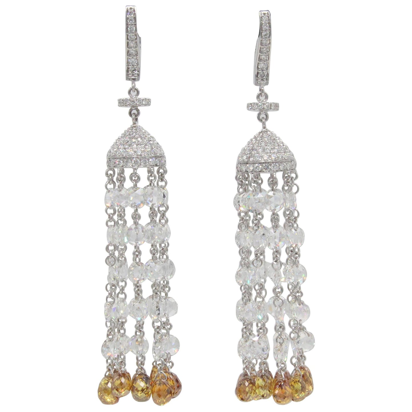 17.57 Carats Diamond Rosecut Tassel Earrings, White Gold