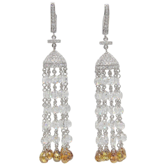 17.57 Carats Diamond Rosecut Tassel Earrings, White Gold