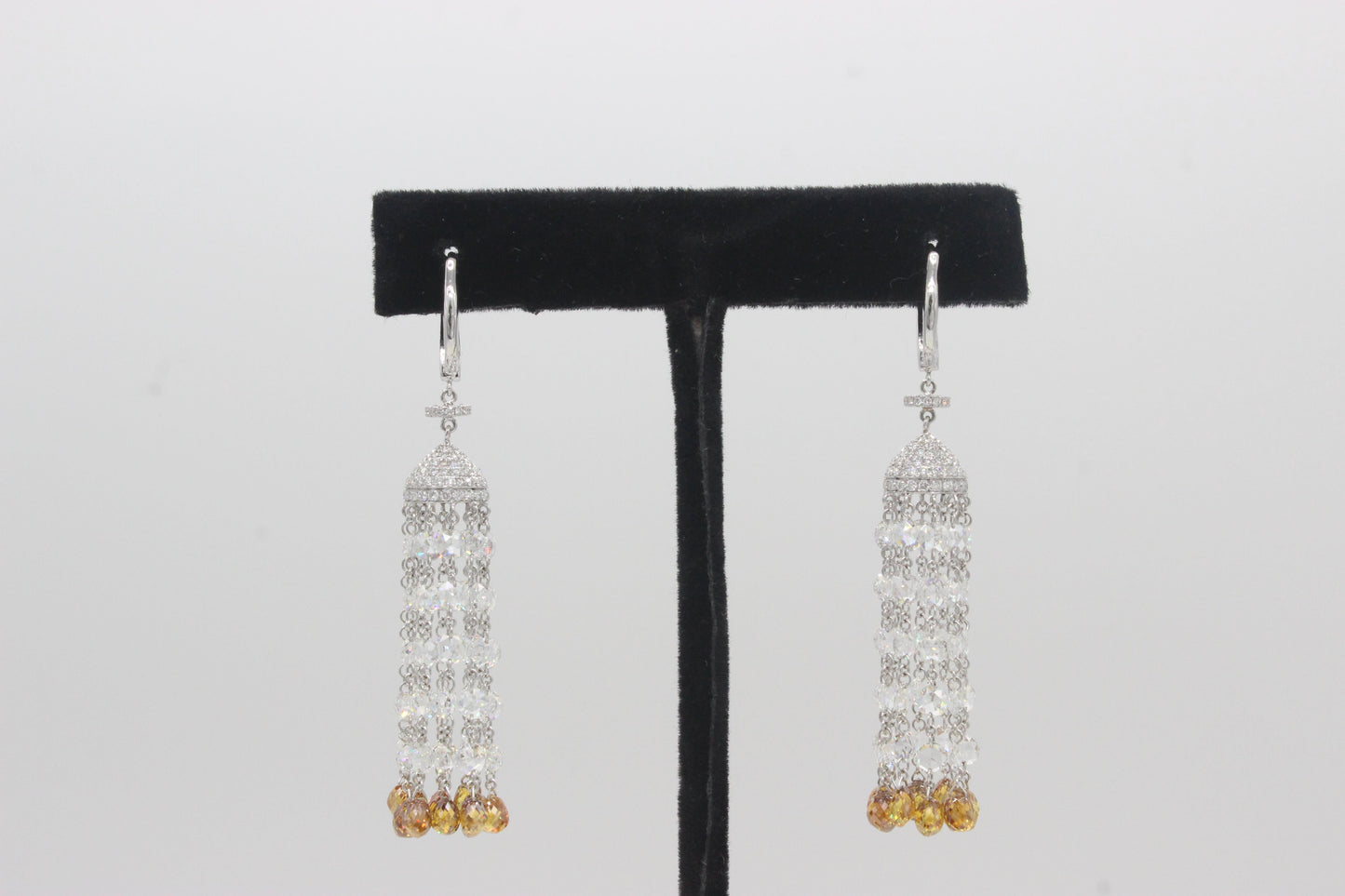 17.57 Carats Diamond Rosecut Tassel Earrings, White Gold