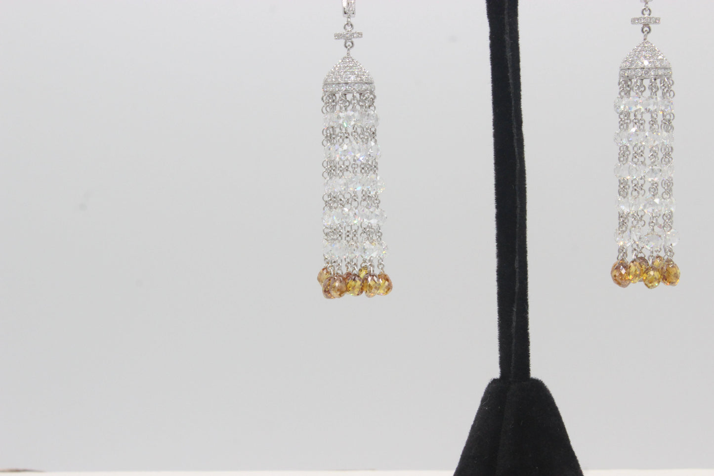 17.57 Carats Diamond Rosecut Tassel Earrings, White Gold