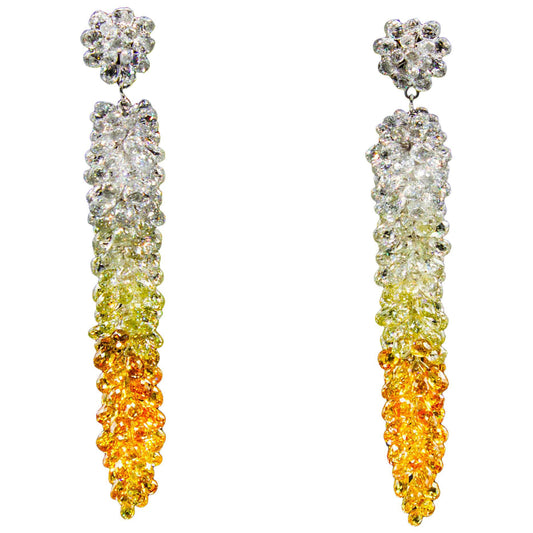 61.07 Carat Fancy Color Diamond Briolette Grapevine Earrings