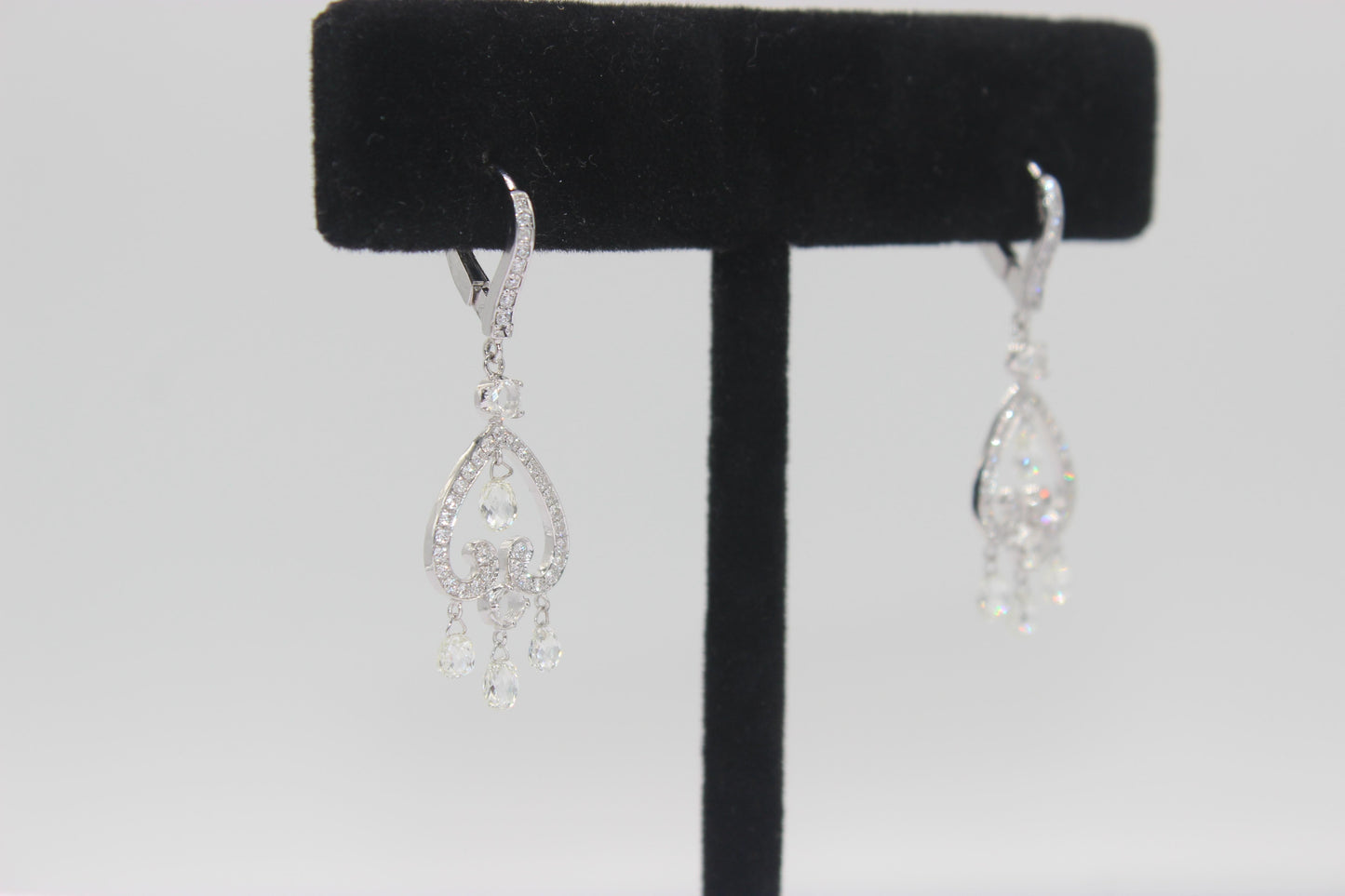 3.51 Carat Diamond Briolette & Roundell Earrings, White Gold