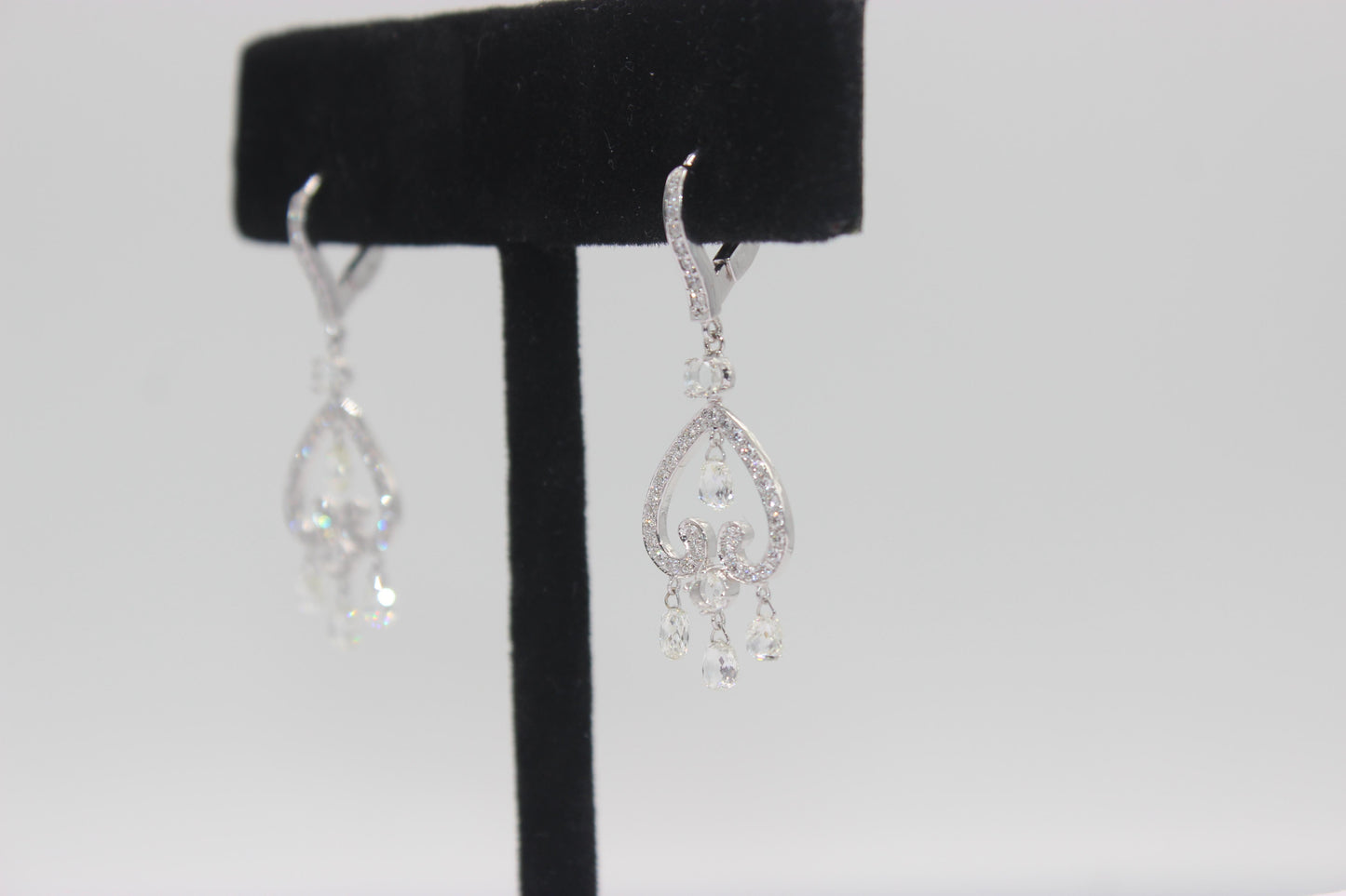 3.51 Carat Diamond Briolette & Roundell Earrings, White Gold