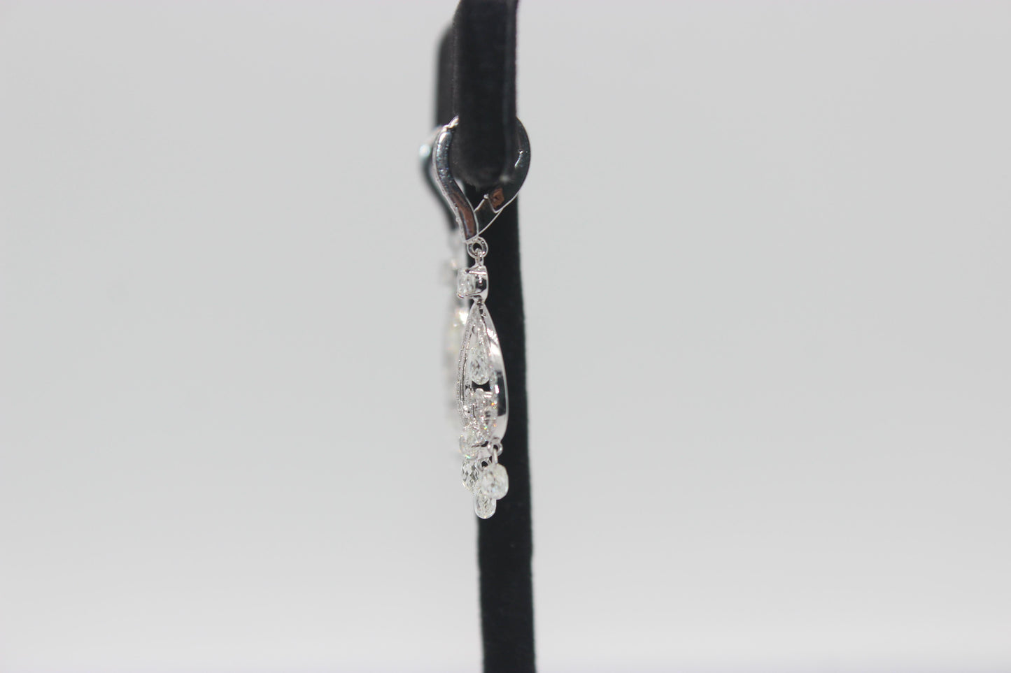 3.51 Carat Diamond Briolette & Roundell Earrings, White Gold