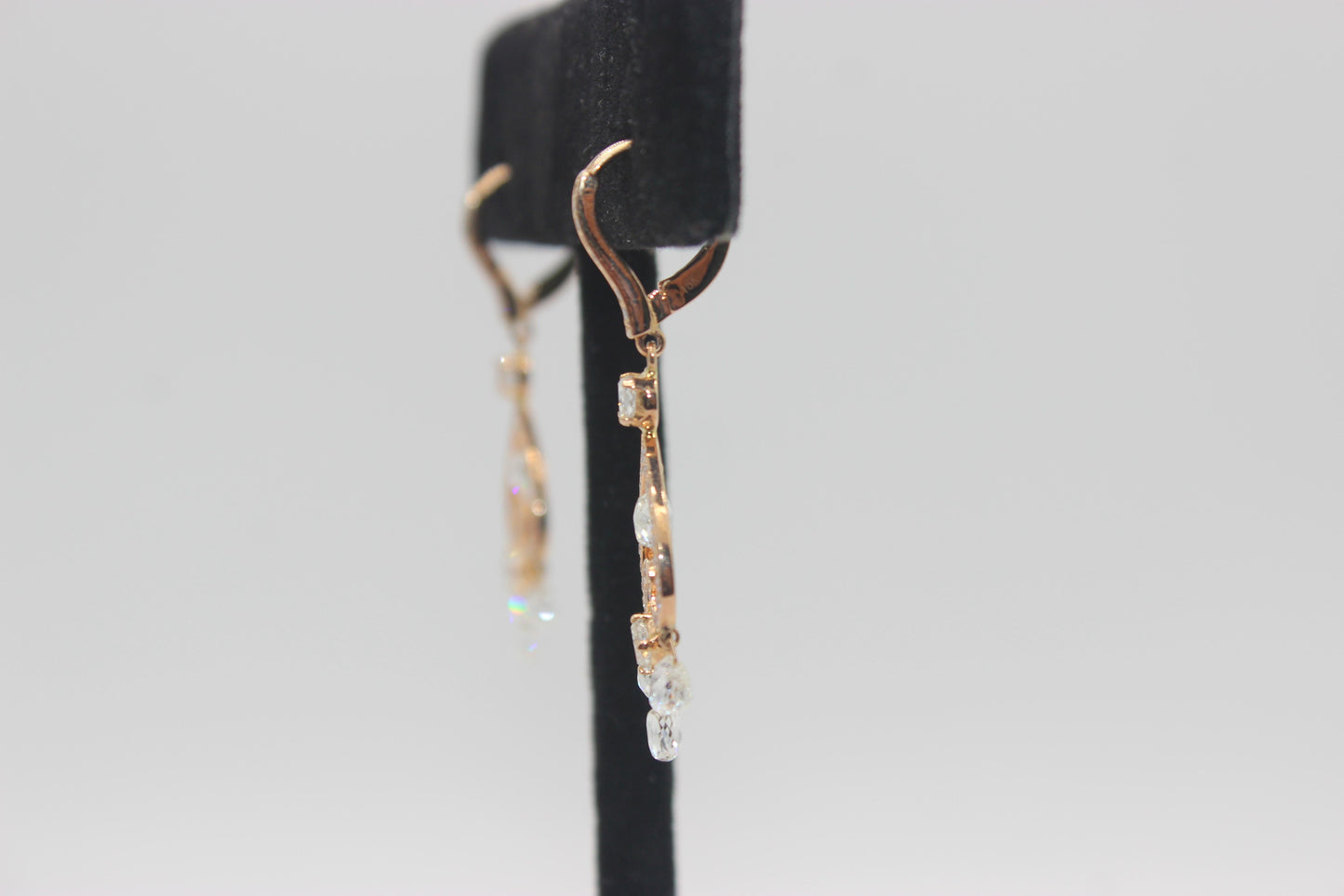 3.80 Carat Diamond Briolette & Roundell Earrings, Rose Gold