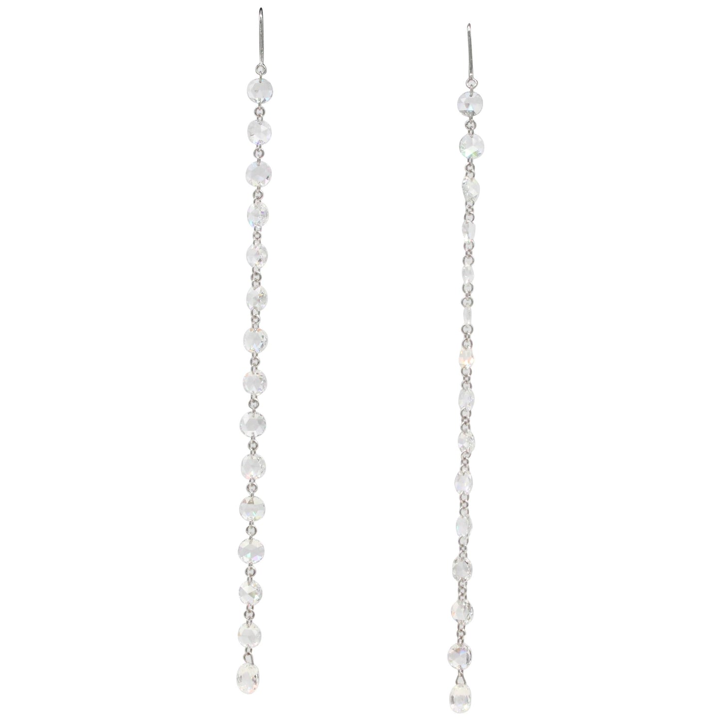 2.77 Carat Rosecut & Briolette Diamond Drop Earrings, White Gold