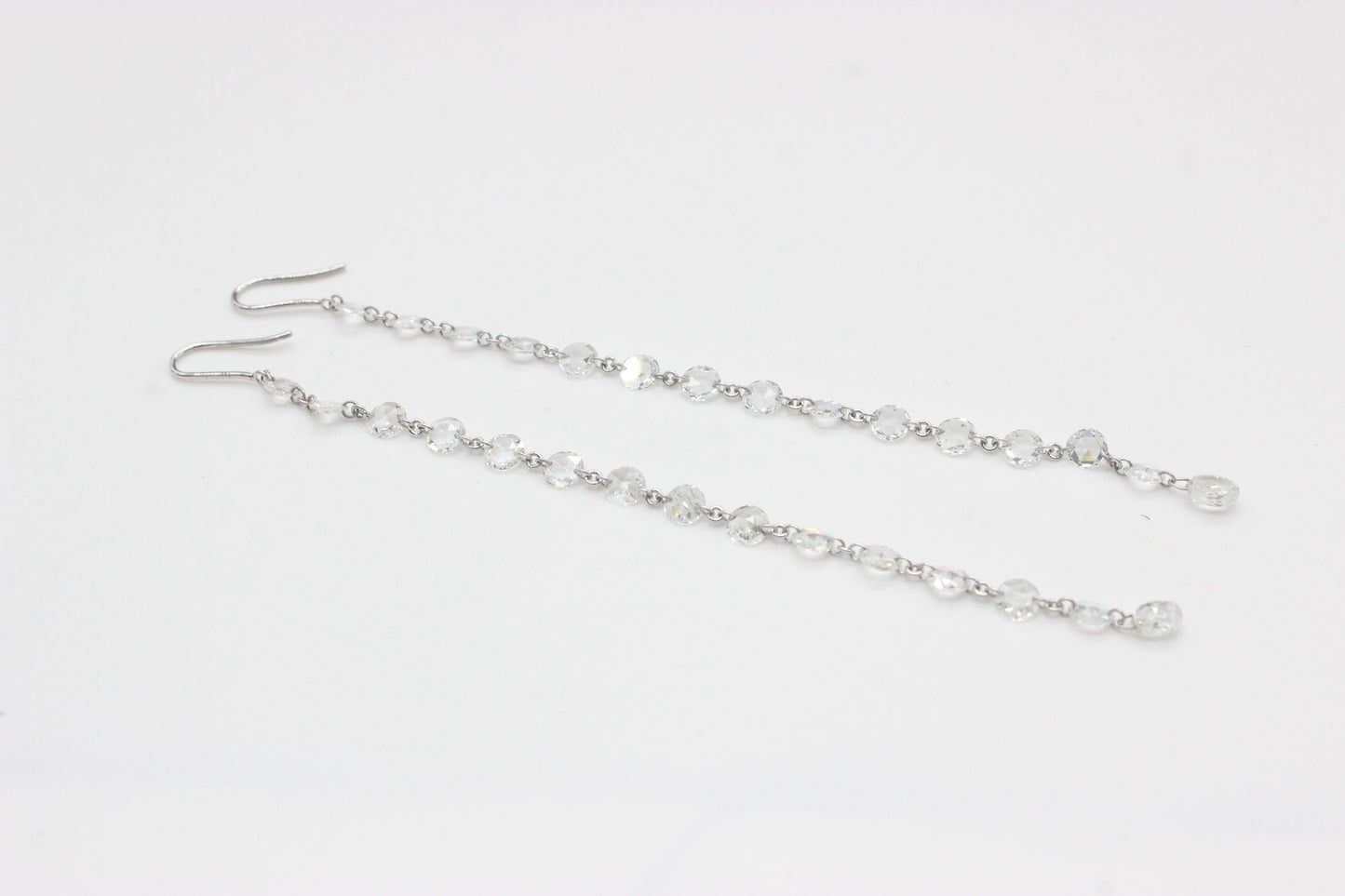 2.77 Carat Rosecut & Briolette Diamond Drop Earrings, White Gold