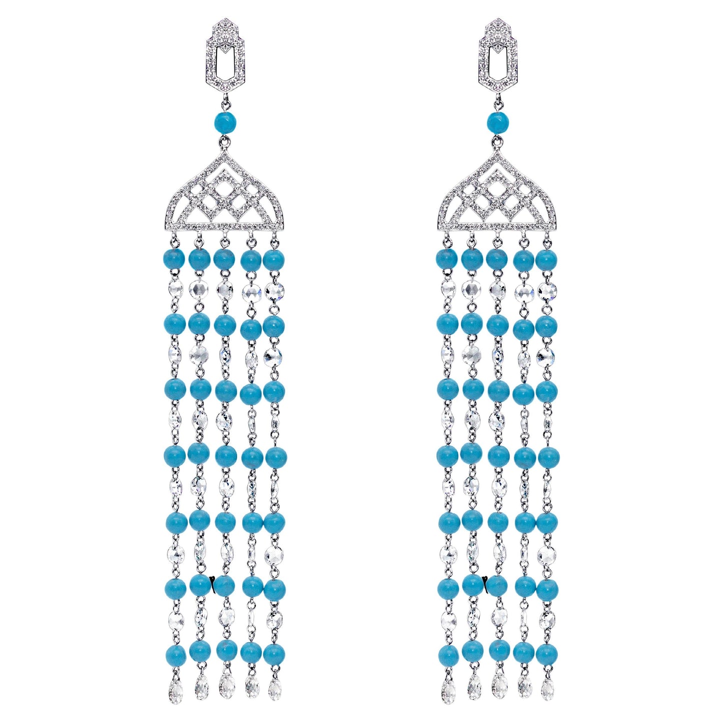 Diamond Rosecut & Turquoise Earrings