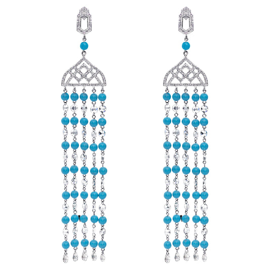 Diamond Rosecut & Turquoise Earrings