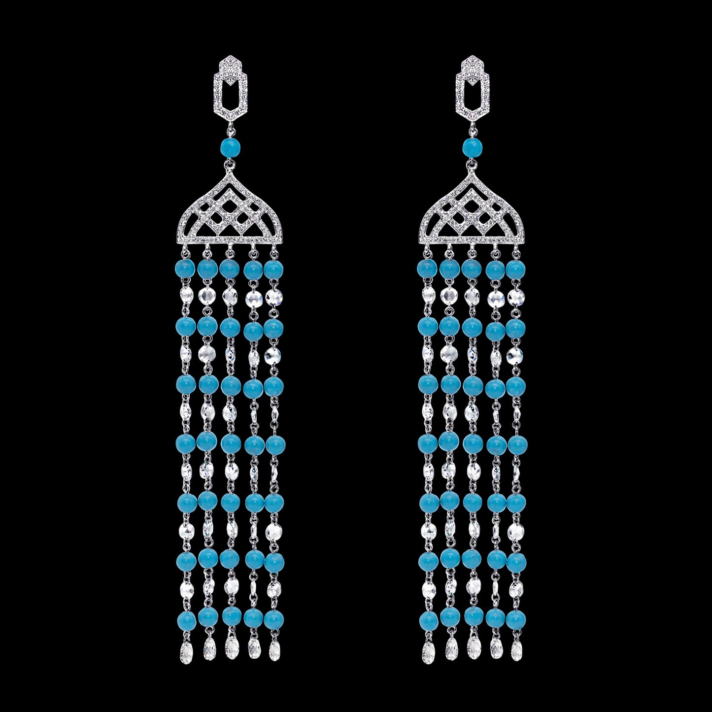 Diamond Rosecut & Turquoise Earrings