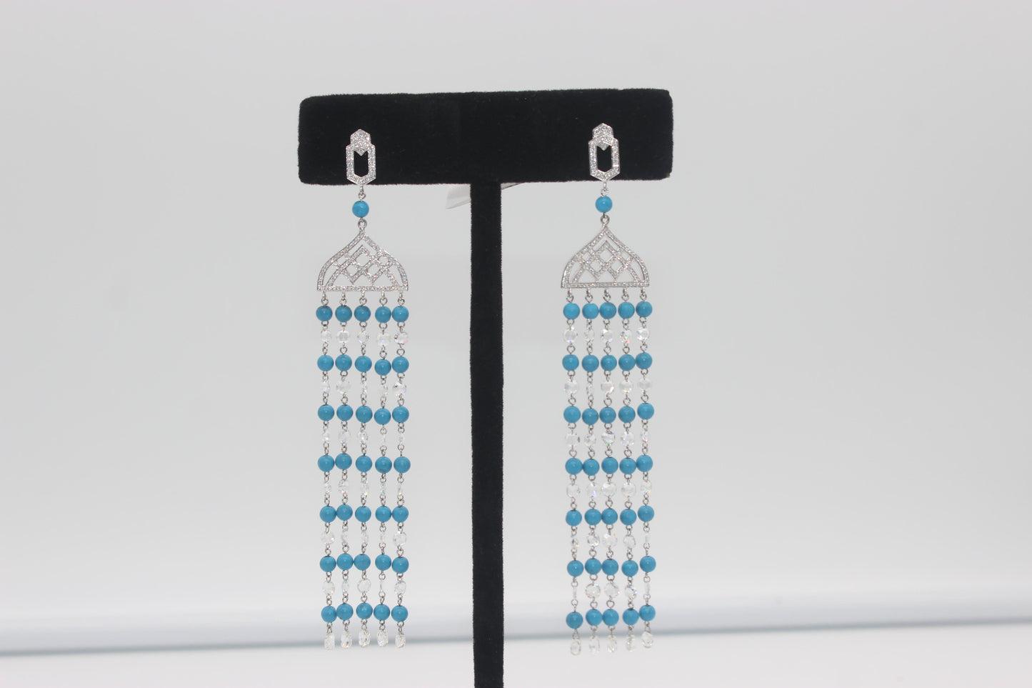 Diamond Rosecut & Turquoise Earrings