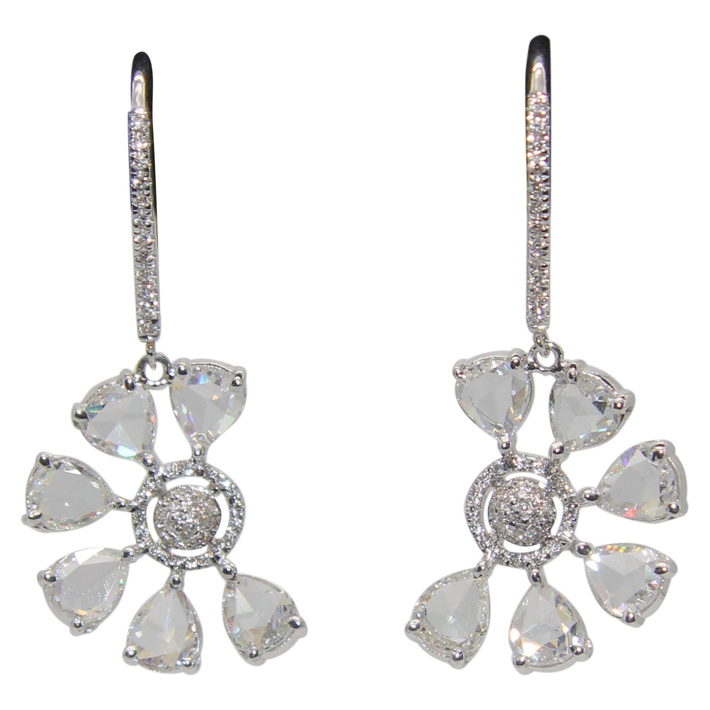 Diamond Rosecut Dangling Floral Earrings