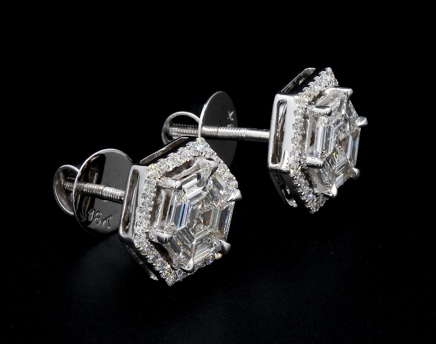 Diamond Hexagon Stud Earrings