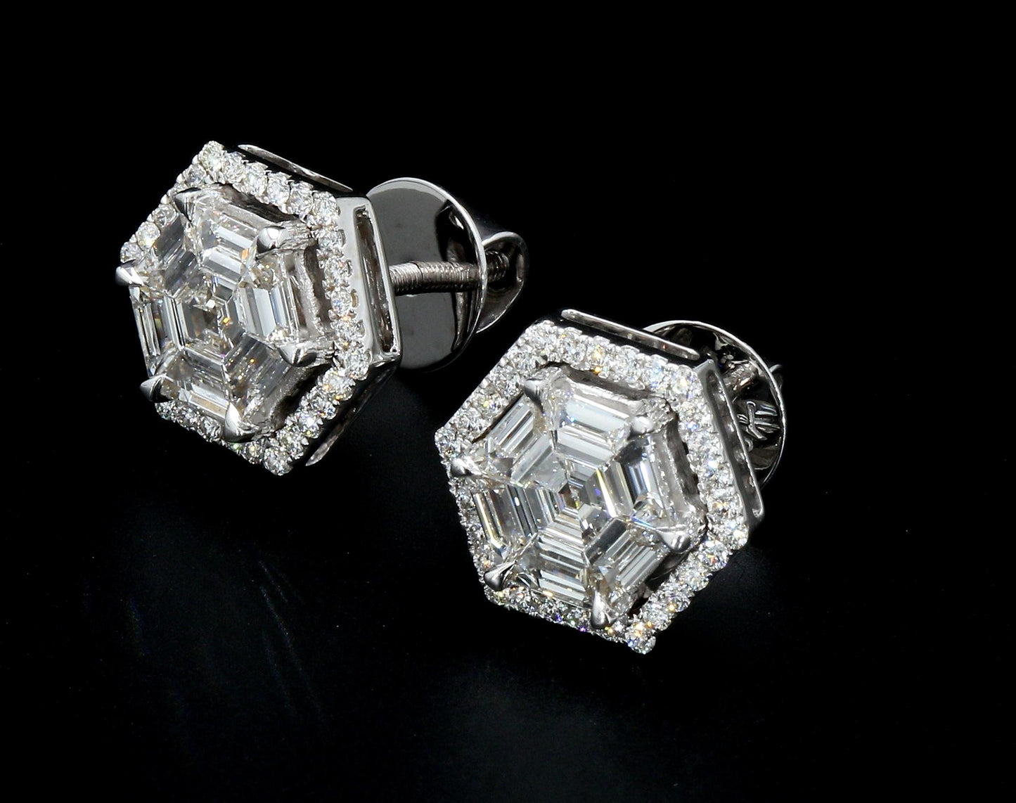 Diamond Hexagon Stud Earrings