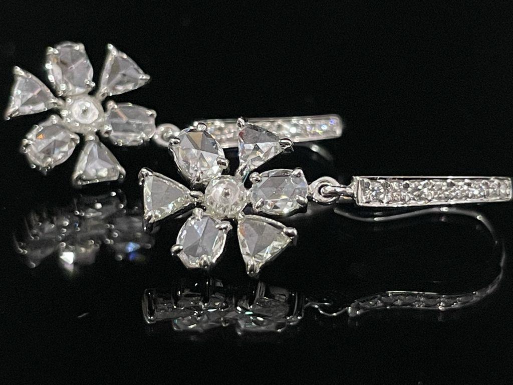 Diamond Rosecut Floral Dangling Earrings