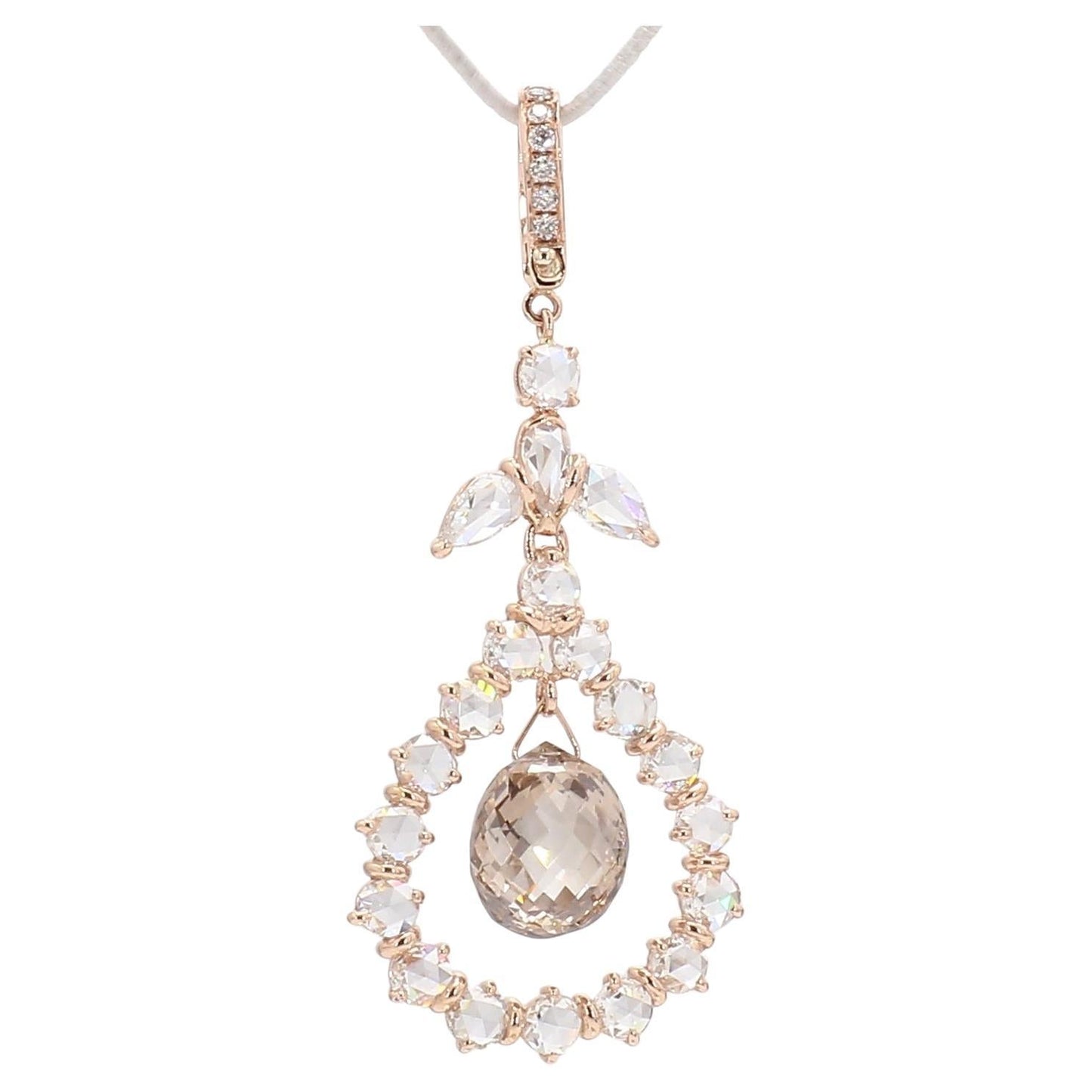 Diamond Briolette Pendant ,Rose Gold