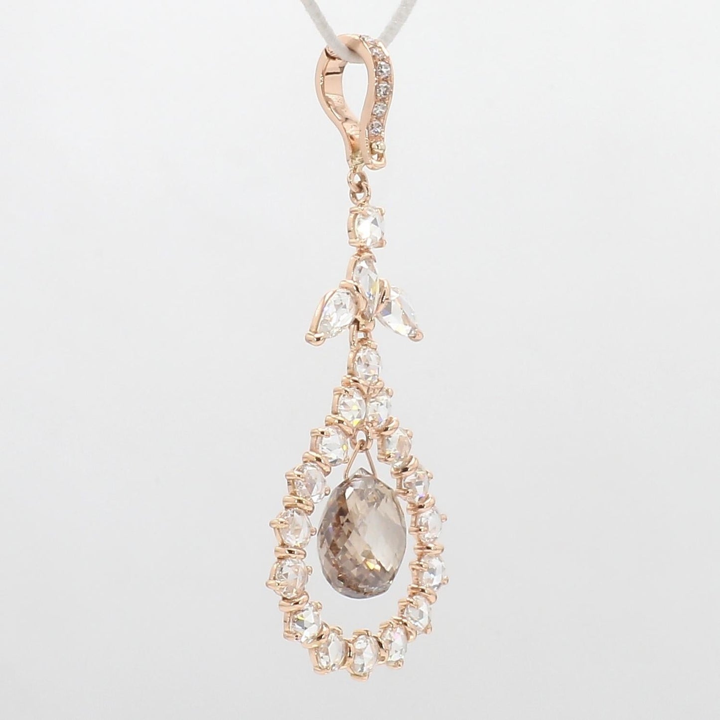 Diamond Briolette Pendant ,Rose Gold