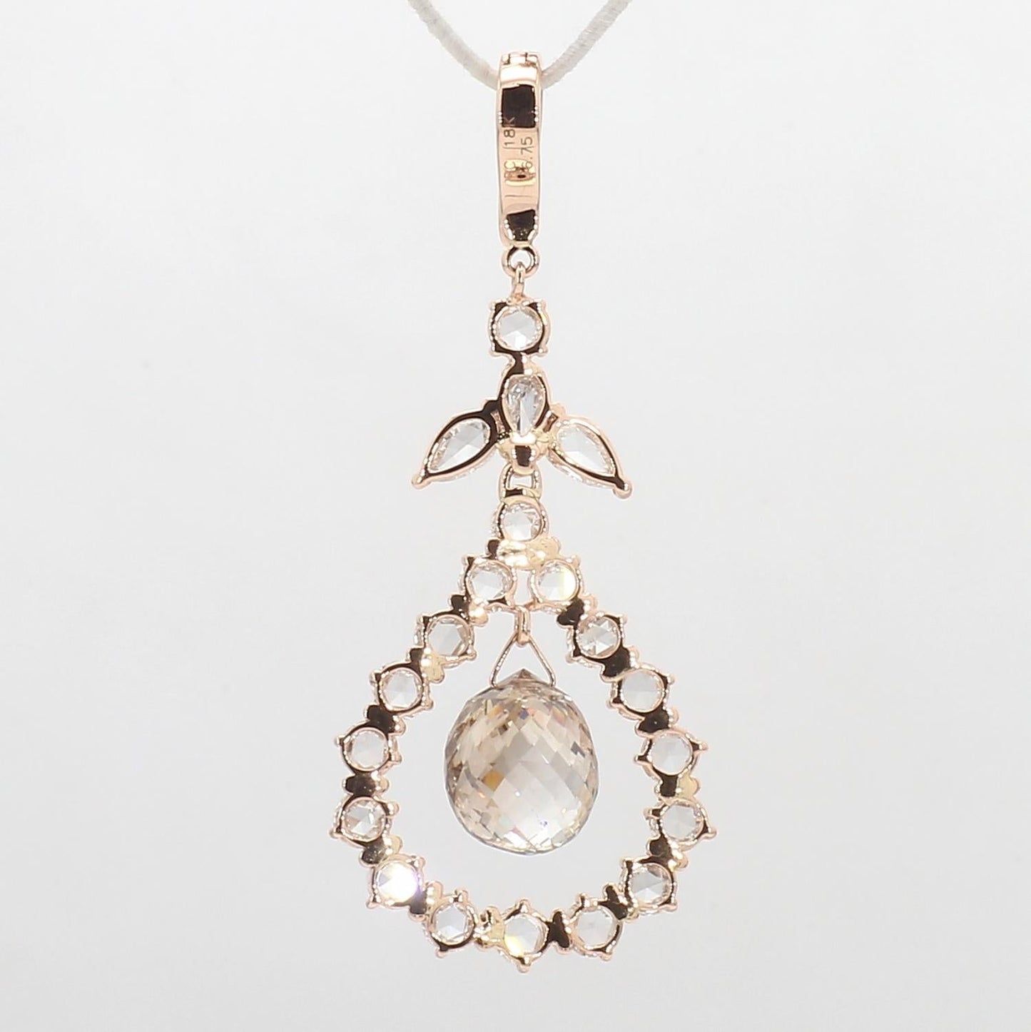 Diamond Briolette Pendant ,Rose Gold