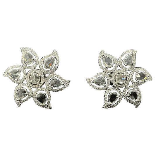 Diamond Rosecut Floral Stud Earrings