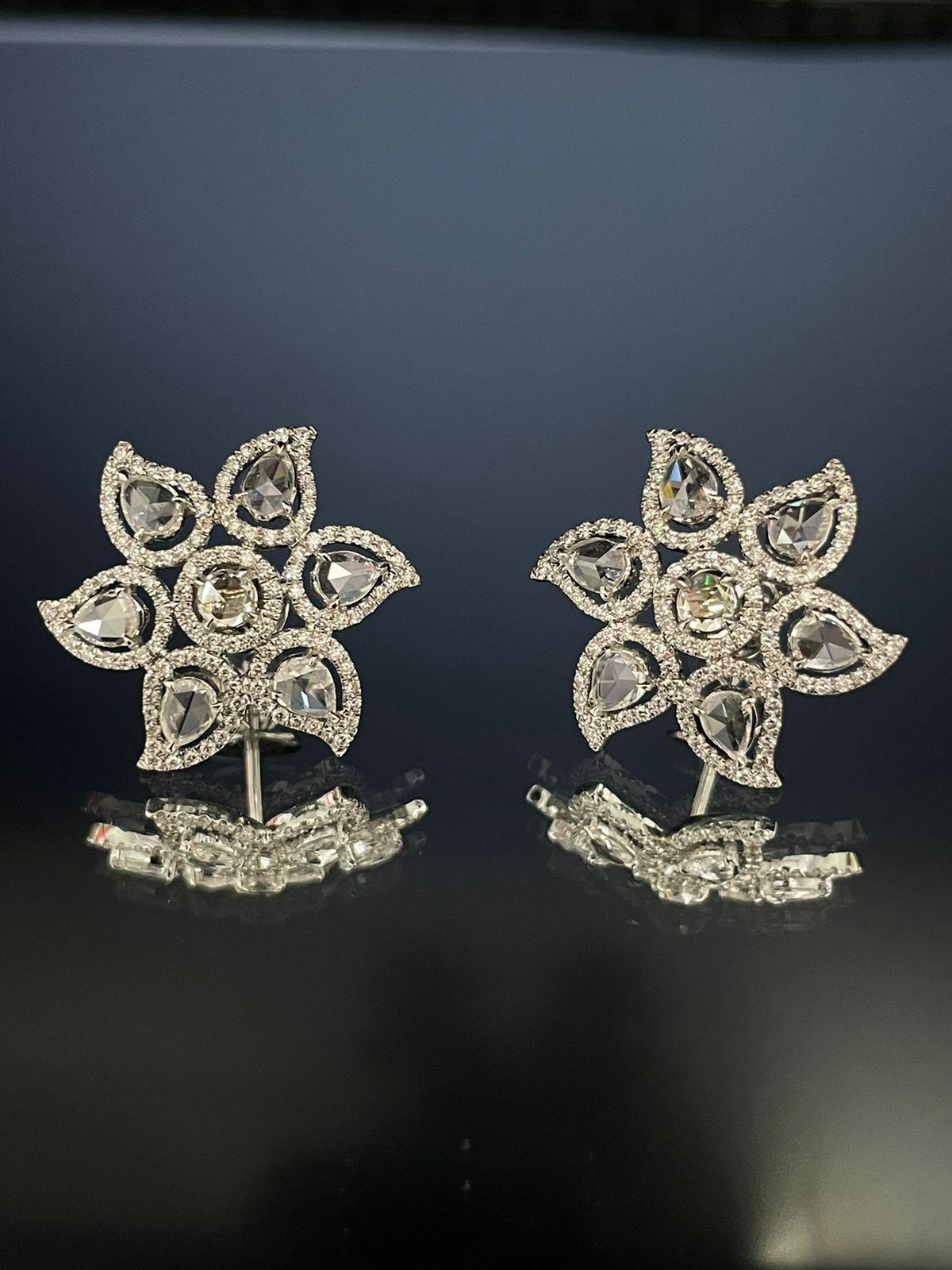 Diamond Rosecut Floral Stud Earrings