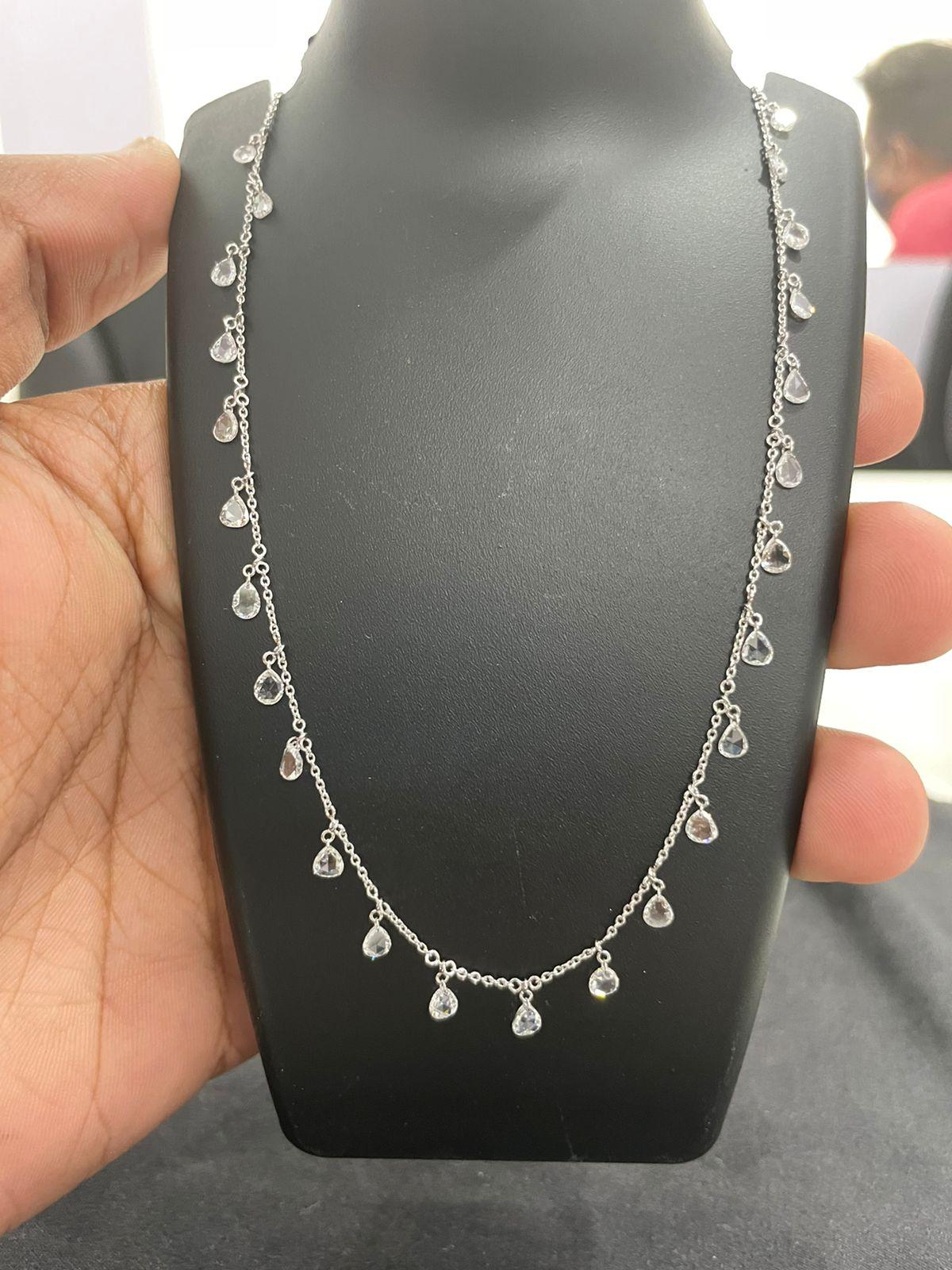 Pear Diamond Rosecut Dangling Necklace