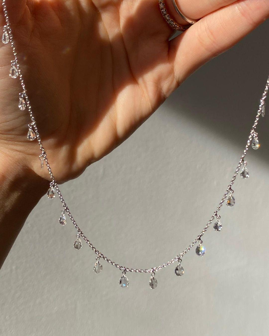 Pear Diamond Rosecut Dangling Necklace
