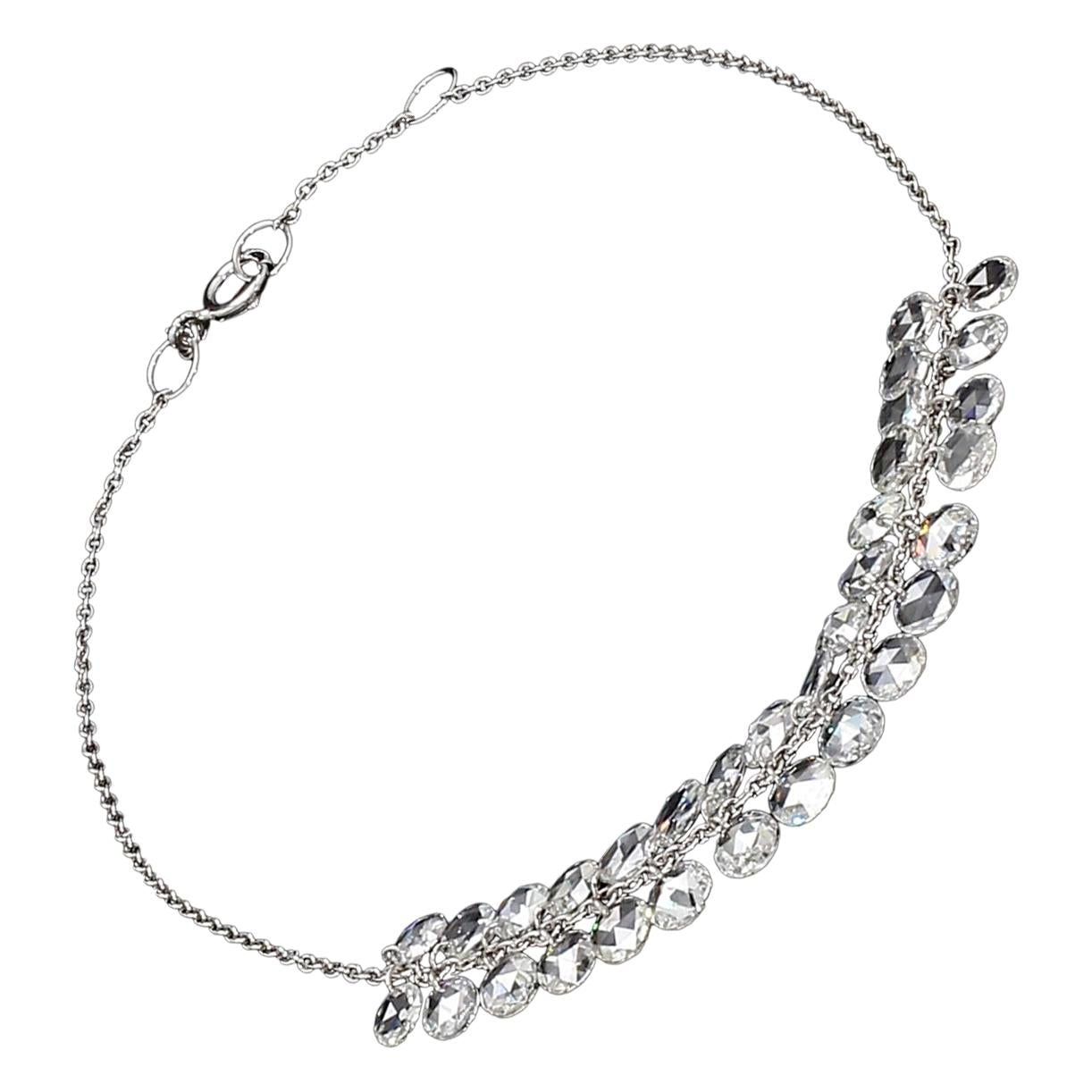 Round Diamond Rosecut 18k White Gold Dangling Bracelet