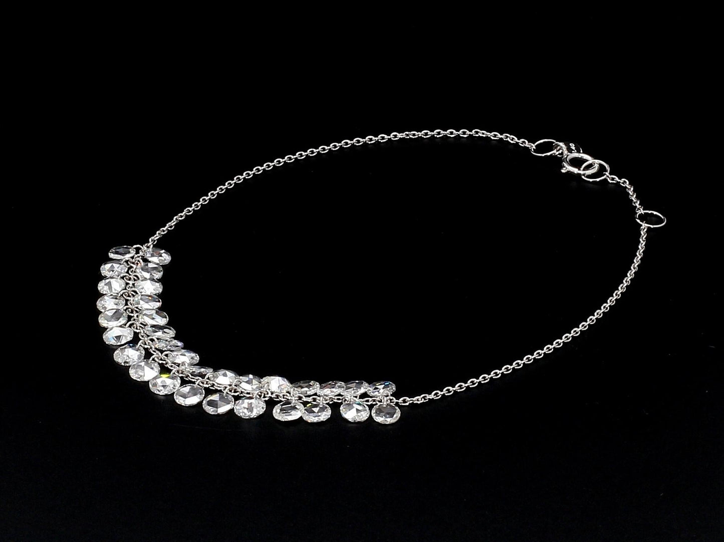Round Diamond Rosecut 18k White Gold Dangling Bracelet