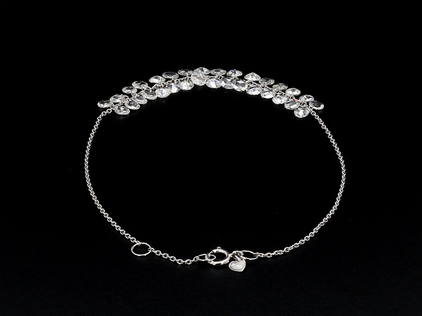 Round Diamond Rosecut 18k White Gold Dangling Bracelet