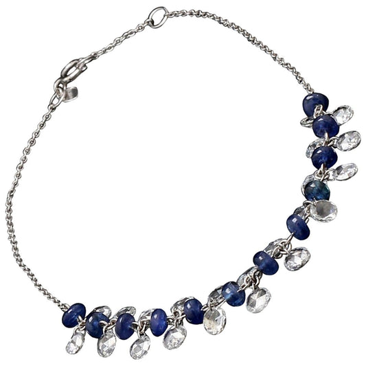 Diamond Rosecut and Sapphire 18 Karat White Gold Dangling Bracelet