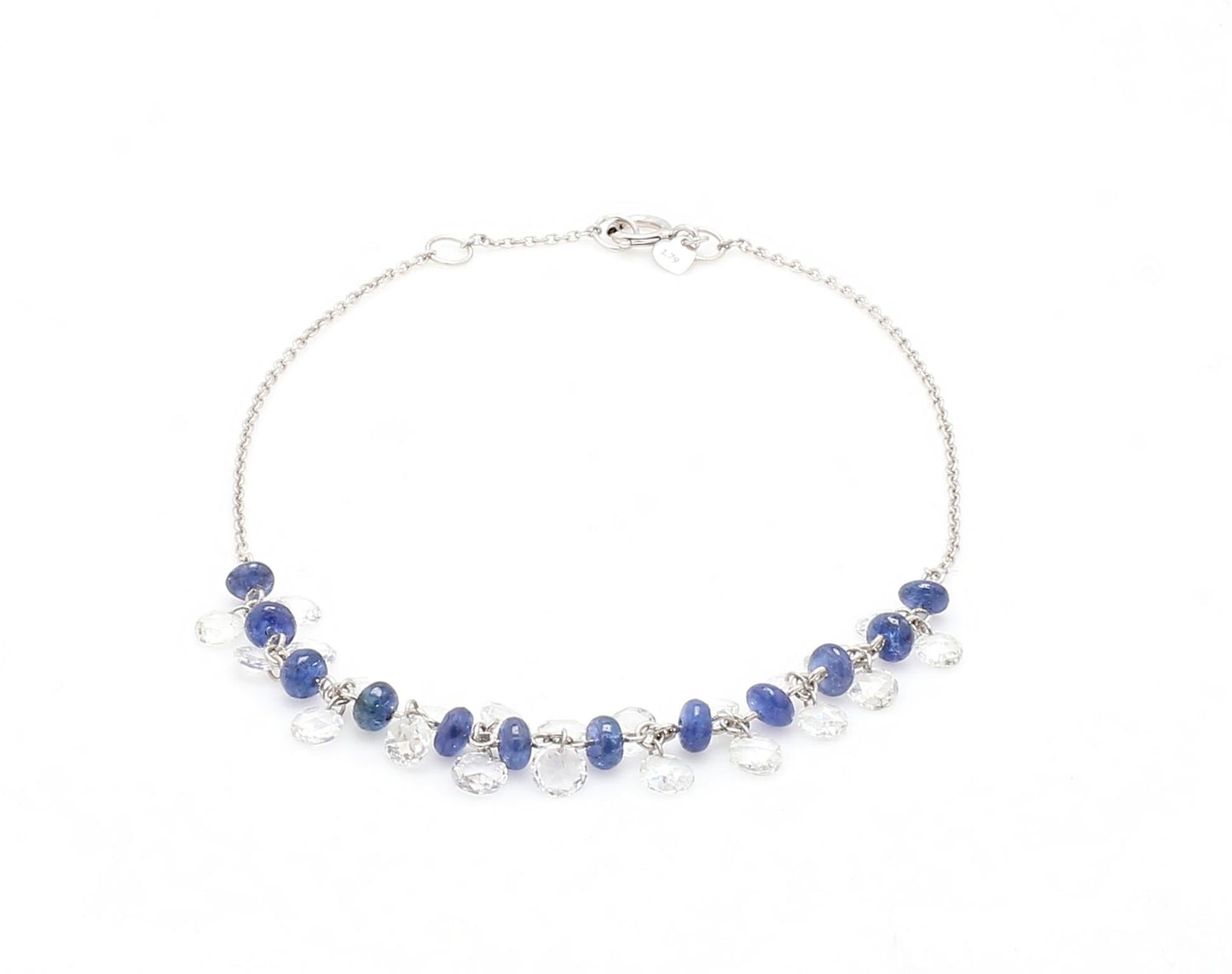 Diamond Rosecut and Sapphire 18 Karat White Gold Dangling Bracelet