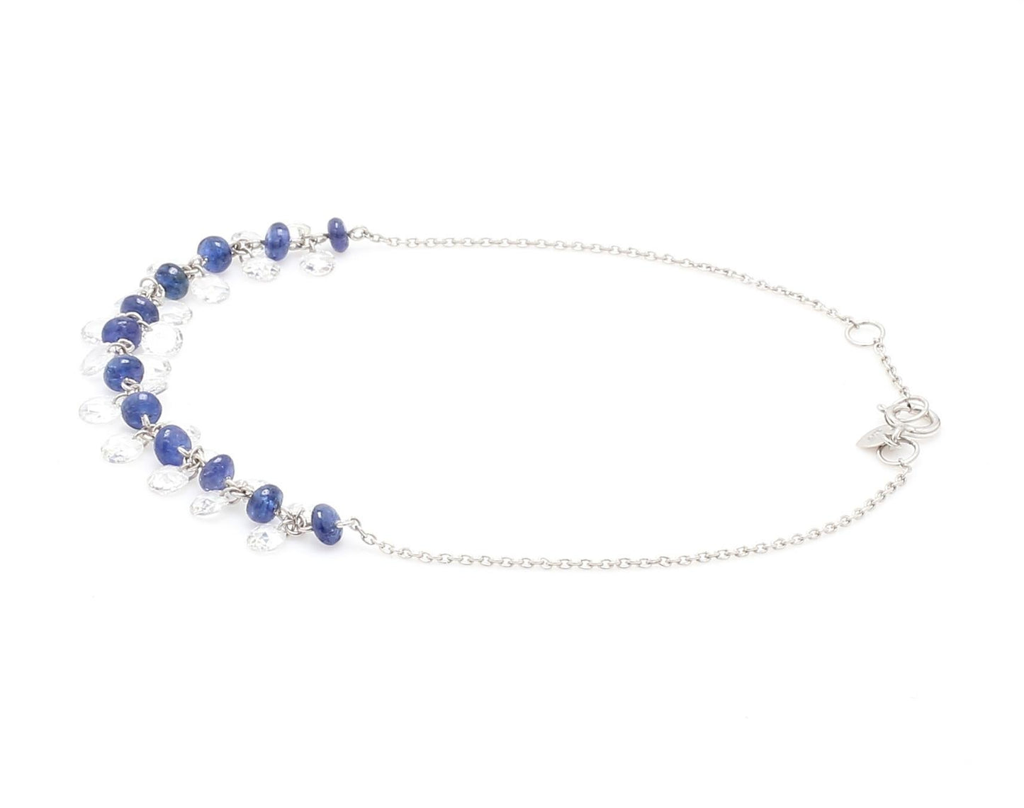 Diamond Rosecut and Sapphire 18 Karat White Gold Dangling Bracelet