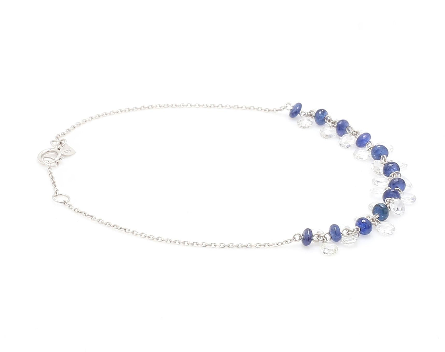 Diamond Rosecut and Sapphire 18 Karat White Gold Dangling Bracelet