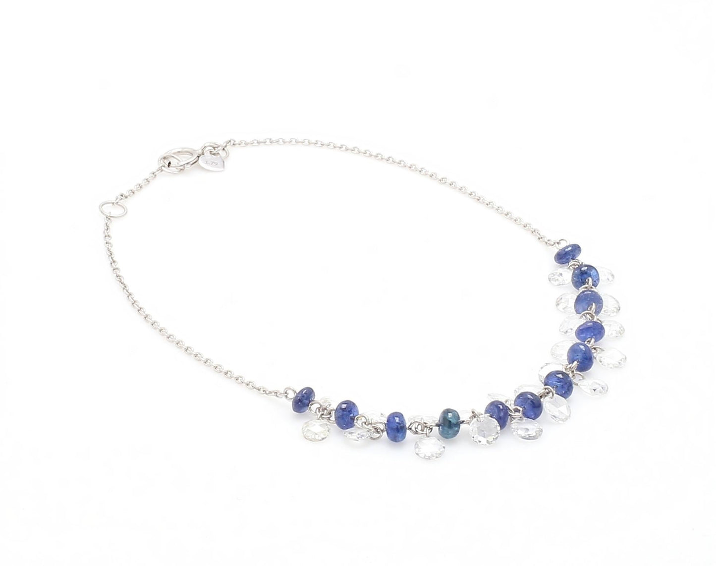 Diamond Rosecut and Sapphire 18 Karat White Gold Dangling Bracelet