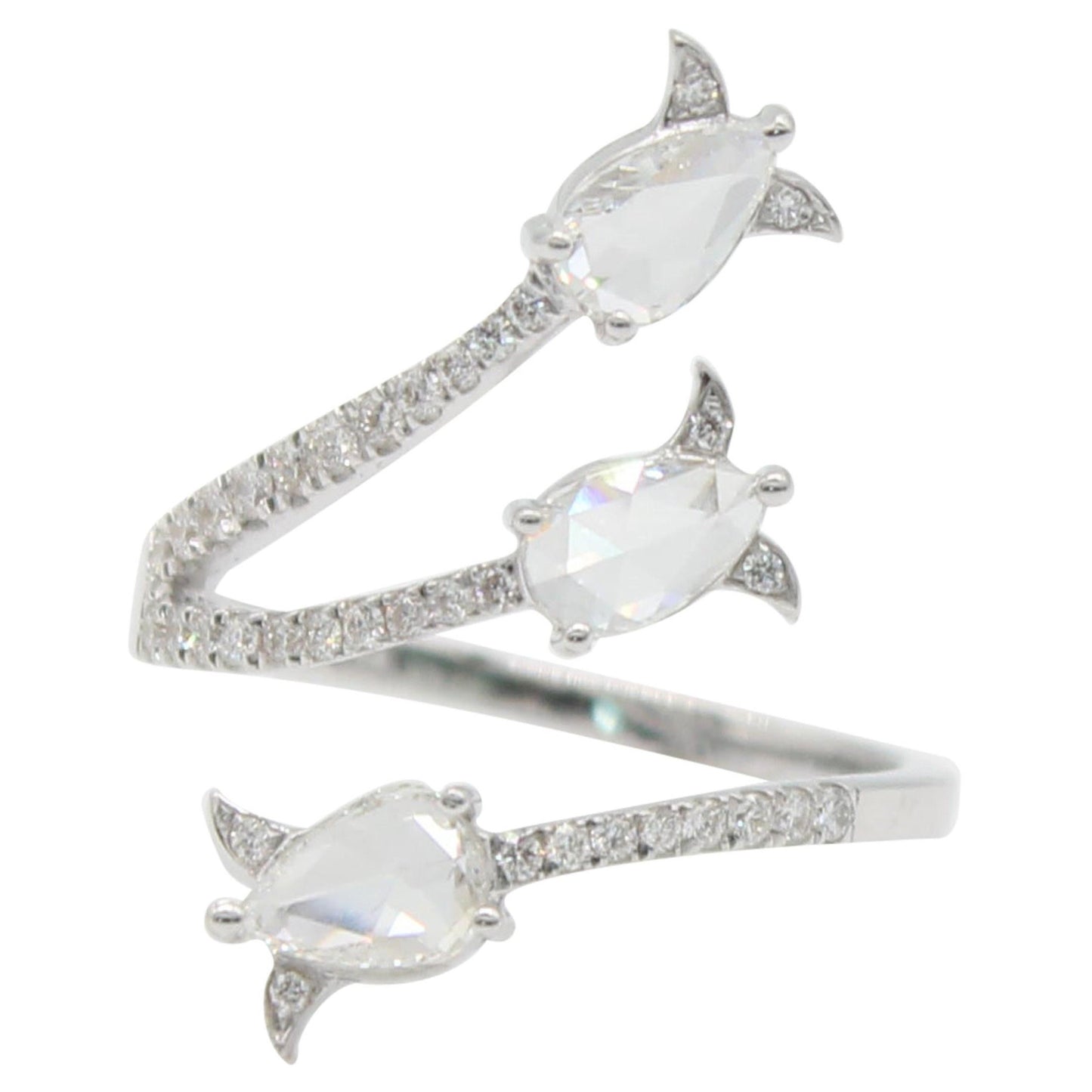 3-Stone Diamond Rosecut Wrap Ring, White Gold