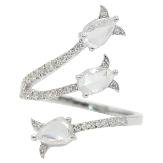 3-Stone Diamond Rosecut Wrap Ring, White Gold
