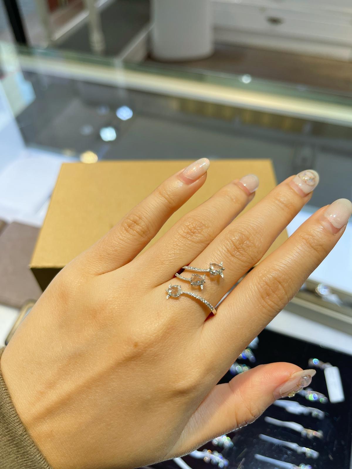 3-Stone Diamond Rosecut Wrap Ring, White Gold