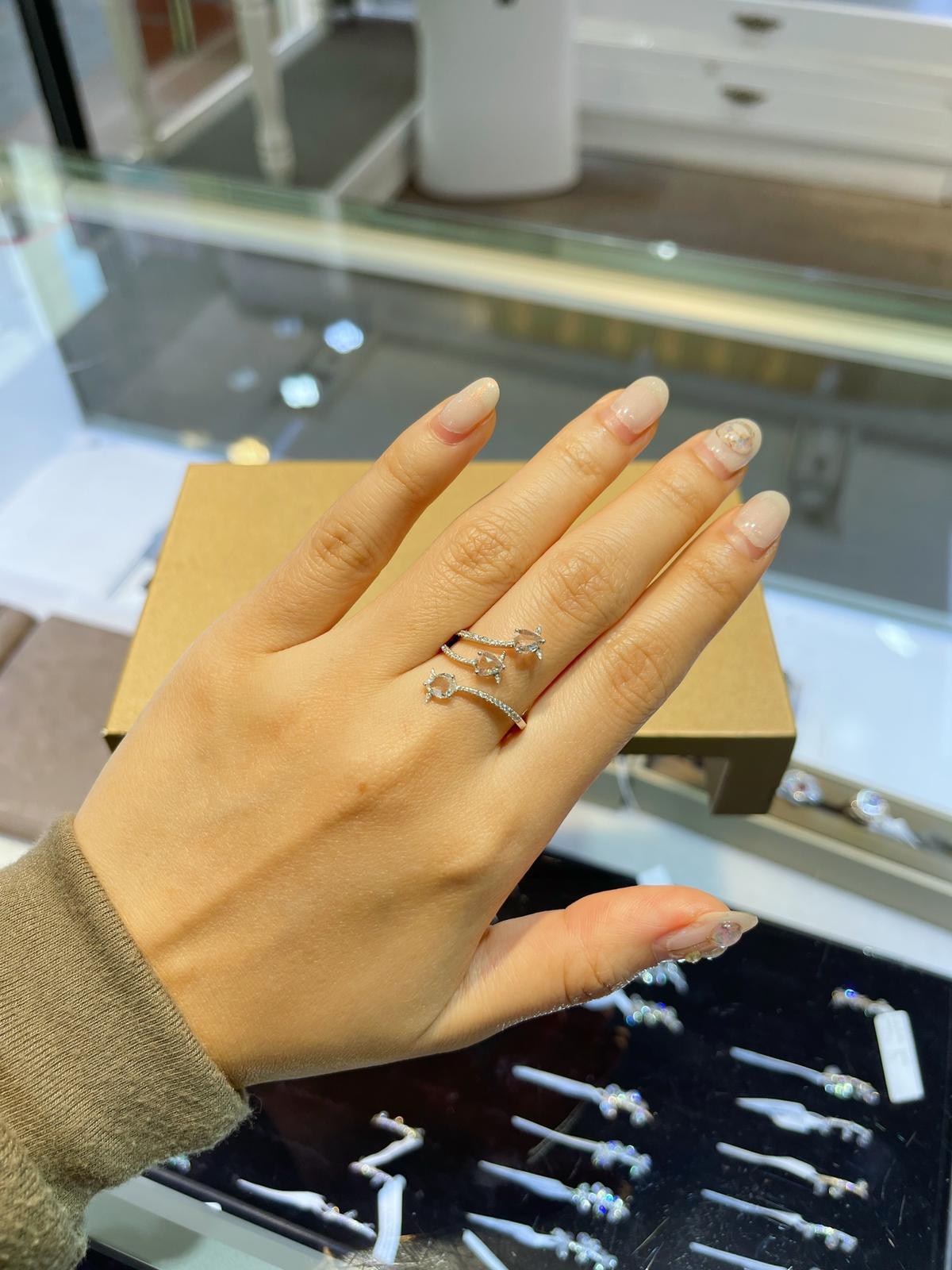 3-Stone Diamond Rosecut Wrap Ring, White Gold