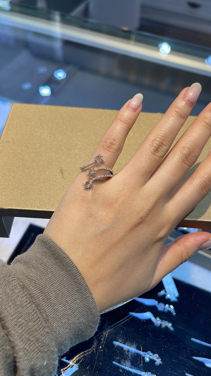 3-Stone Diamond Rosecut Wrap Ring, White Gold