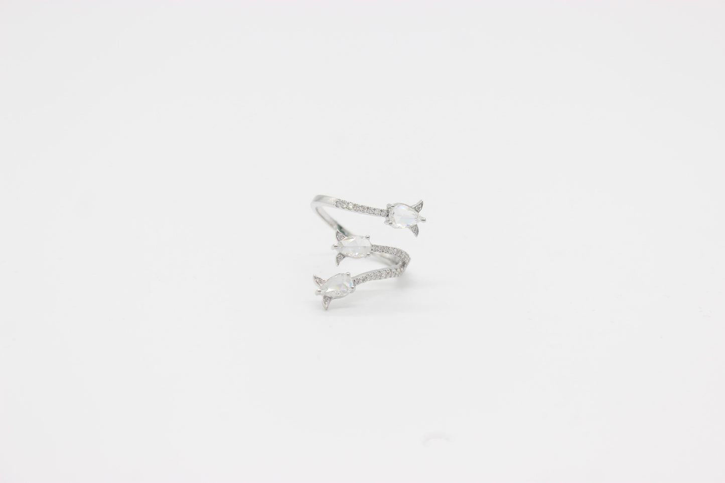3-Stone Diamond Rosecut Wrap Ring, White Gold