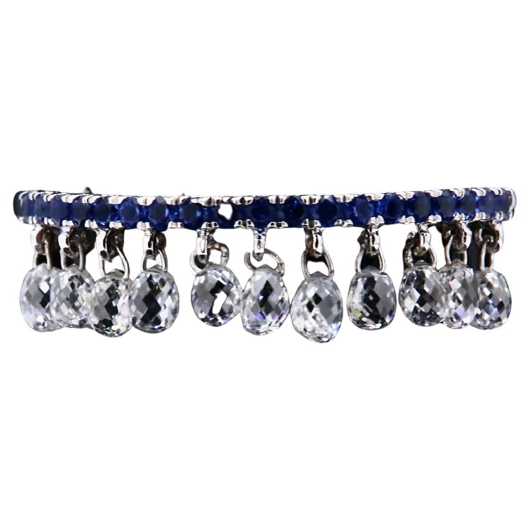 Diamond Briolettes & Sapphire Dangling Ring, White Gold