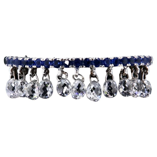 Diamond Briolettes & Sapphire Dangling Ring, White Gold