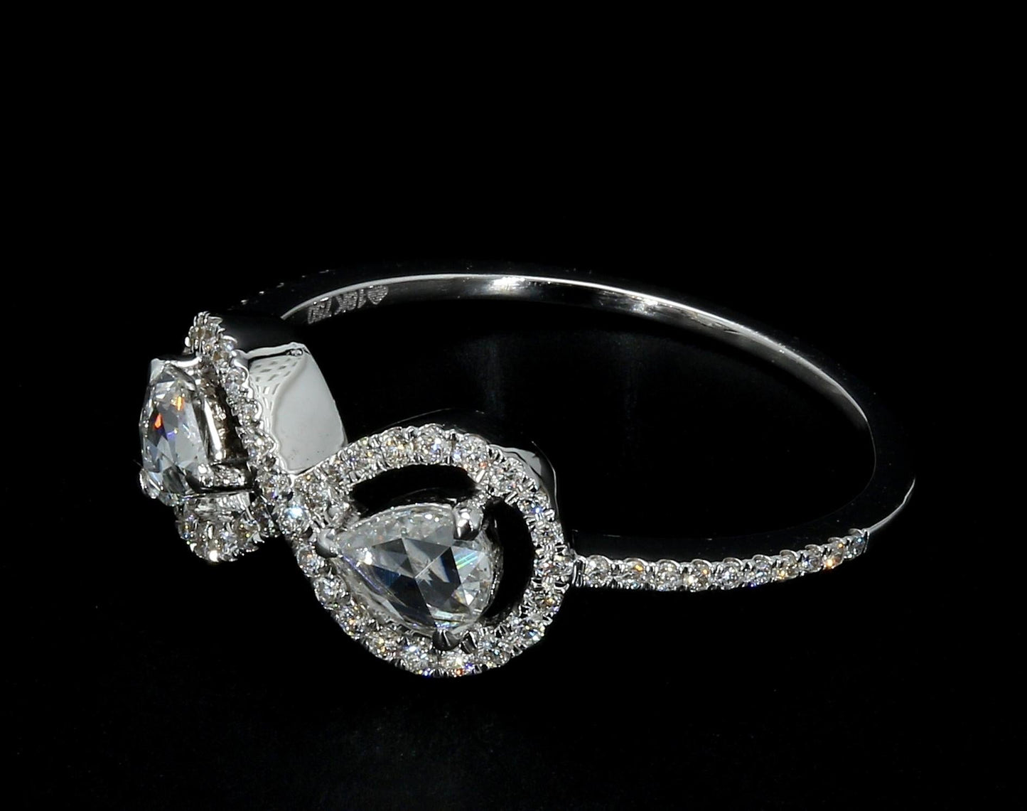 0.61 Carat Diamond Rosecut Moi Et Toi Ring, White Gold