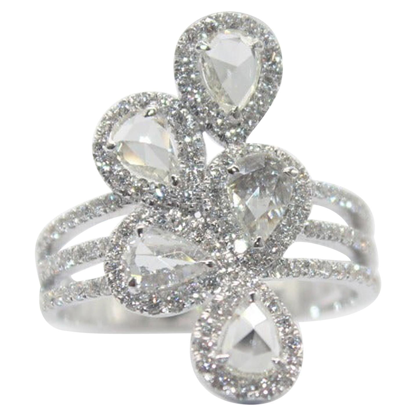 1.30 Carat Diamond Rosecut Petal Ring, White Gold