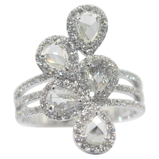 1.30 Carat Diamond Rosecut Petal Ring, White Gold