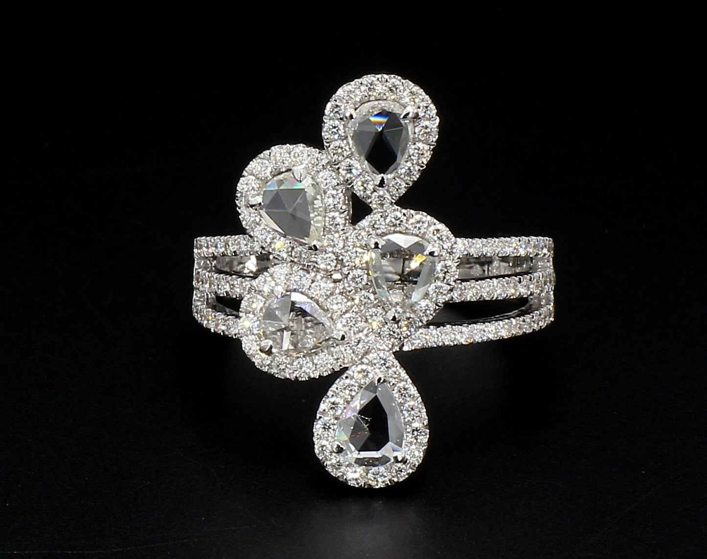 1.30 Carat Diamond Rosecut Petal Ring, White Gold