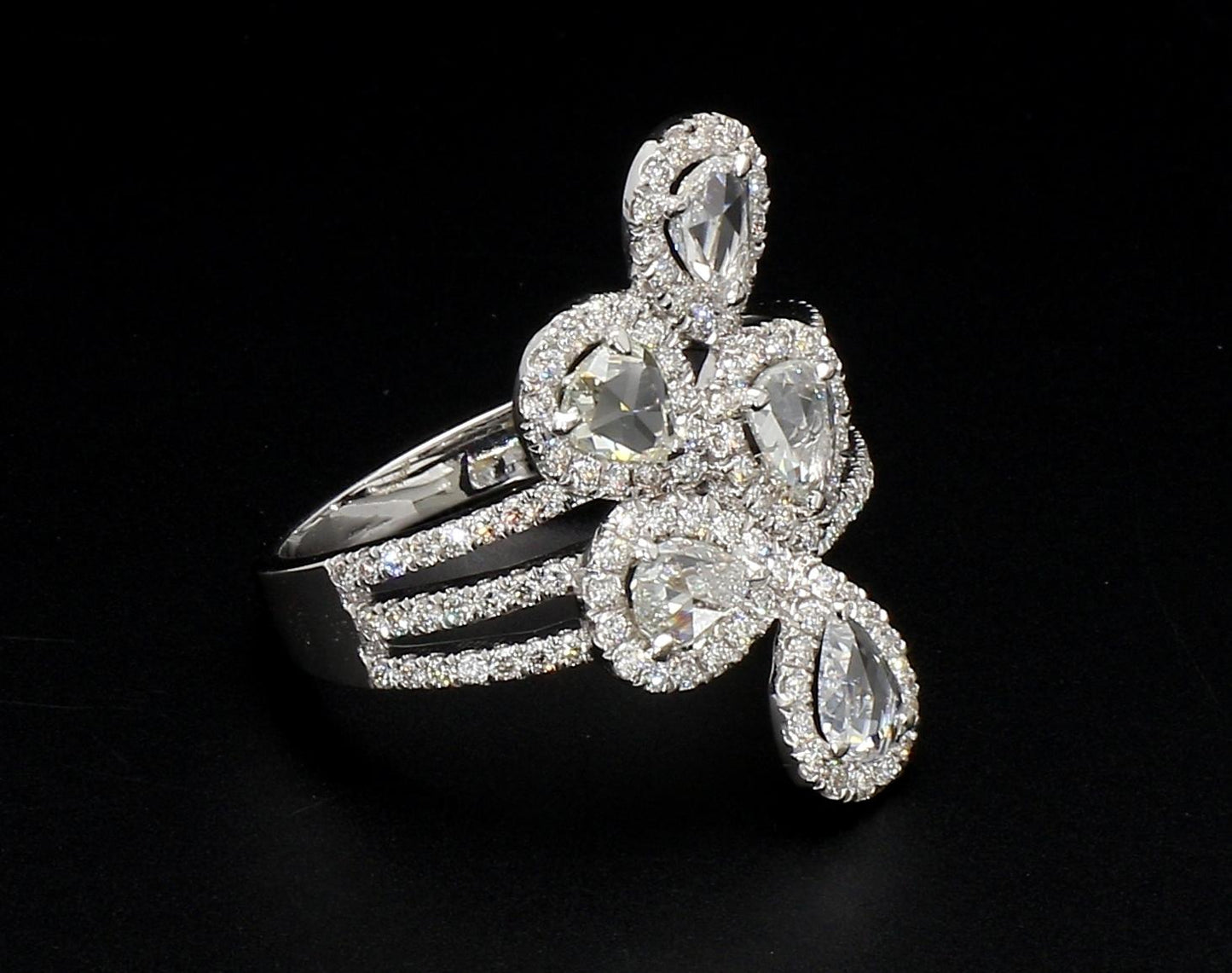 1.30 Carat Diamond Rosecut Petal Ring, White Gold