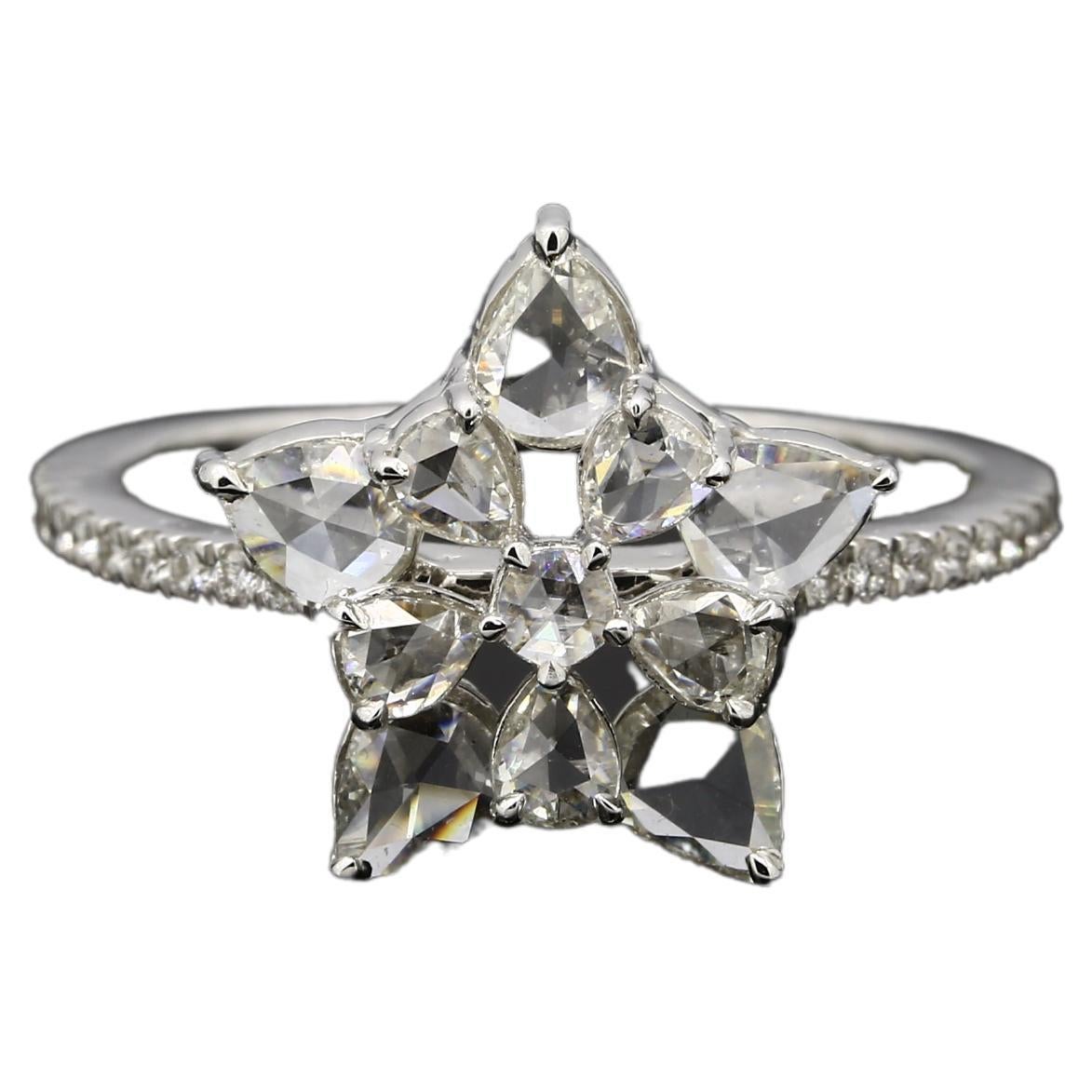 1.14 Carat Diamond Rosecut Snowflake Ring, White Gold